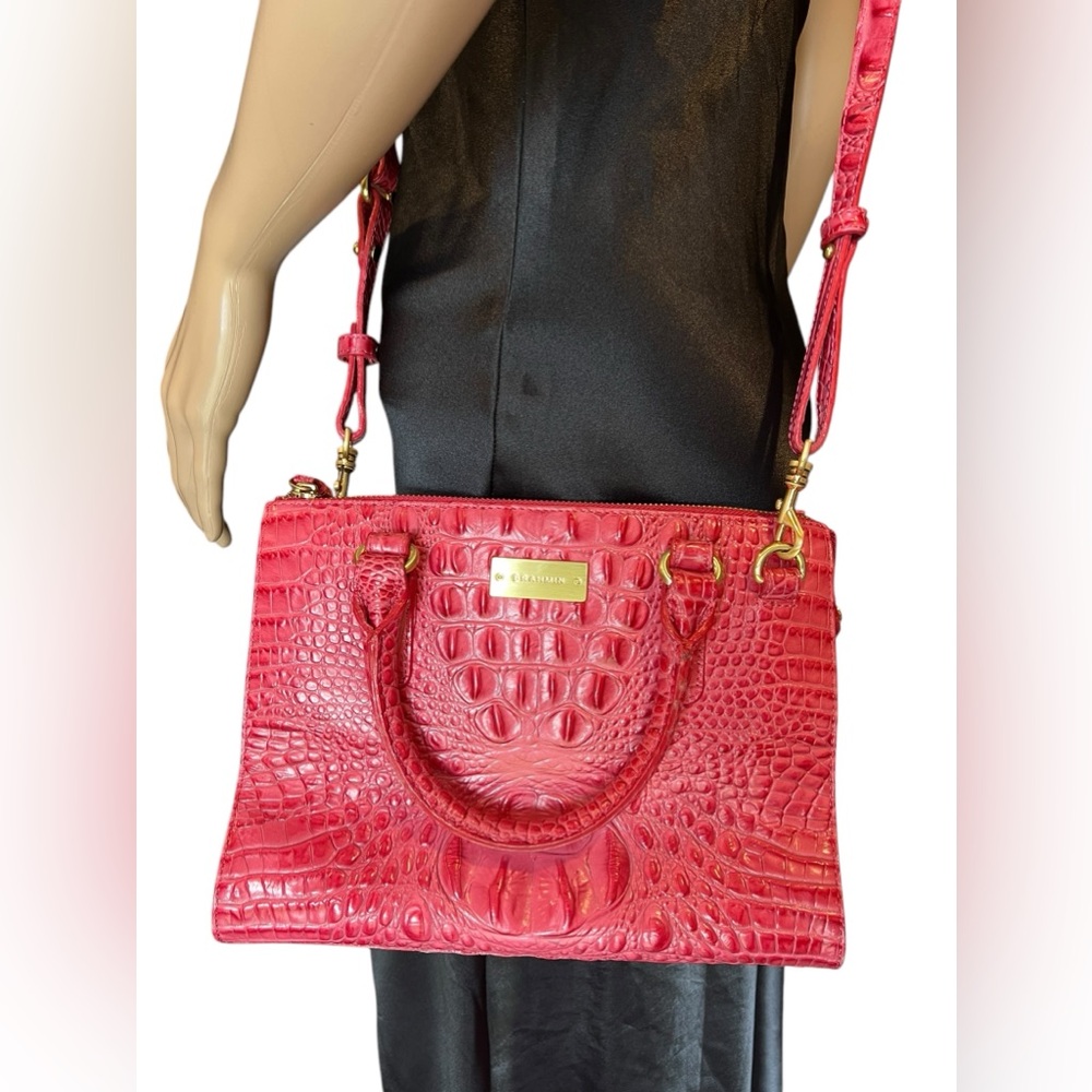 Brahmin Red Croc-Embossed Leather Shoulder Bag